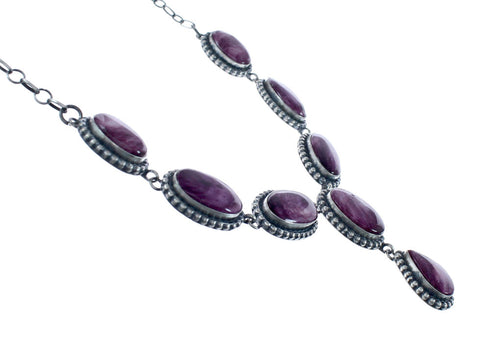 Purple Oyster Shell Genuine Sterling Silver Navajo Link Necklace Set JX127025